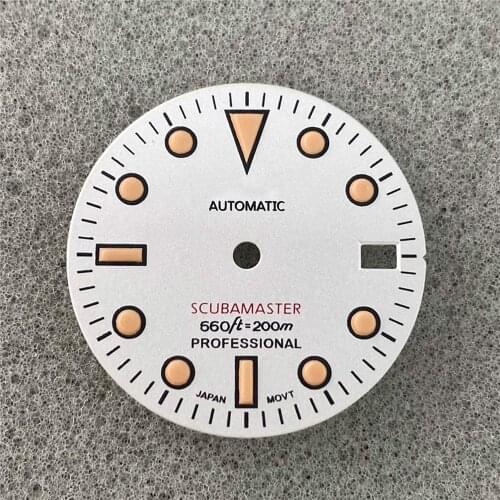 Upgrading Watch Parts 28.5MM White Dial Green Luminous For SKX007 NH35 Movement