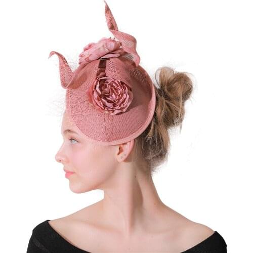 Dark peach wedding headdress elegant Fascinators Hat headpieces veils Mesh Cocktail Tea party hat flower Royal Ascot hair clips