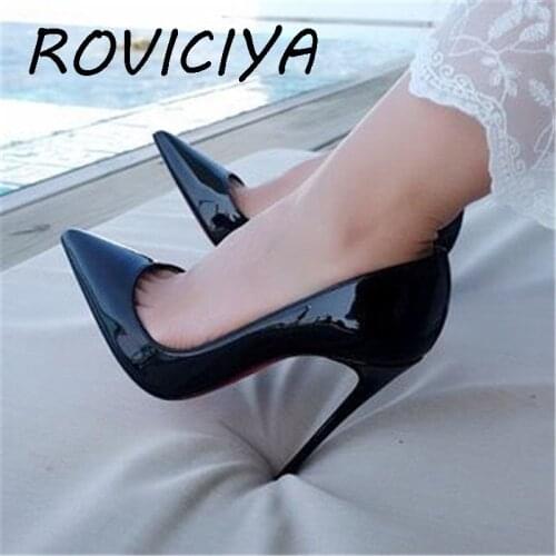 12cm black high heels woman classical pumps pointed toe pumps extreme high heel shoes dance party QP058 ROVICIYA