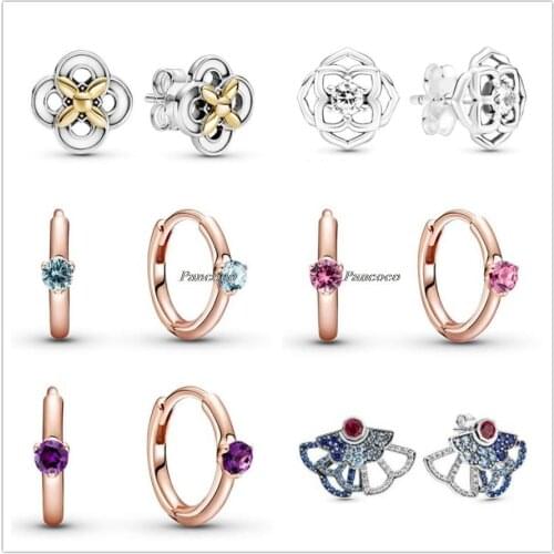 Authentic 925 Sterling Silver Earring Colours Purple Solitaire Huggie Hoop Earrings For Women Wedding Gift Fashion Jewelry