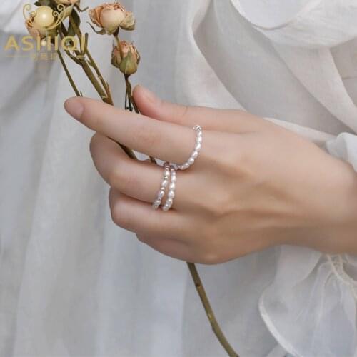 ASHIQI Natural Freshwater Pearl 925 sterling silver Bead Ring 2-3mm mini pearl Jewelry Accessories Women 2020 New