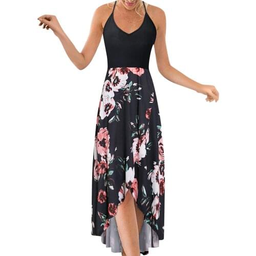 Women Summer Dress 2021 Boho Casual Beach Floral Flower Long Sleeveless Loose Female Holiday Sexy Halter Midi Dress vestidos