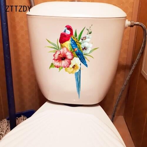 ZTTZDY 18.5CM×25CM Painted Cartoon WC Toilet Stickers Flower Bird Home Room Wall Decoration Accessories T2-0898