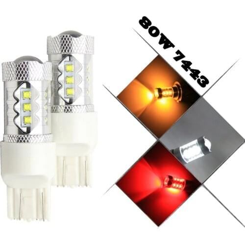 2 AMPOULE W21/5W / T20 A 80W Cree Chip LED SMD ECLAIRAGE ULTRA BLANC 6000K FEUX DE JOUR(Rouge jaune)
