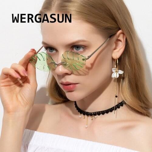 WERGASUN 2020 New Fashion Foliage Sunglasses Women Men Brand Design Rimless Eyewear Luxury Trending Sun glasses UV400