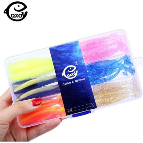 QXO 50Pcs Silicone Soft Lures And Fishhooks In A Box Artificial Bait Fish Tackle Goods For Fishing Accessories
