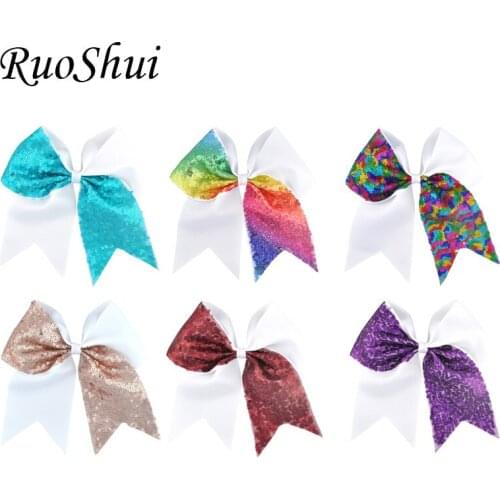 6pcs 7 Inch Grils Large Big Grosgrain Ribbon Bow Sequins Ponytail Hair Bow With Alligator Clip For Children Hair Accessories