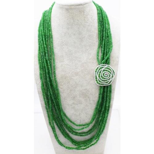 9rows green jade roundel faceted 4*2mm necklace 26-34" nature wholesale bead discount gift green zircon