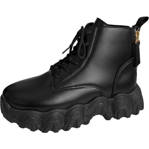 Martin Boots Men Shoes Fashion Autumn Black Chelsea Boots Round Toe Lace Up Men Leather Shoes Non Slip High Top Shoes Male Boots