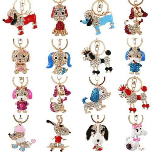 TianBo creative cute cartoon dog keychain crystal car key ring female bag pendant accessories rhinestone dog key chains jewelry