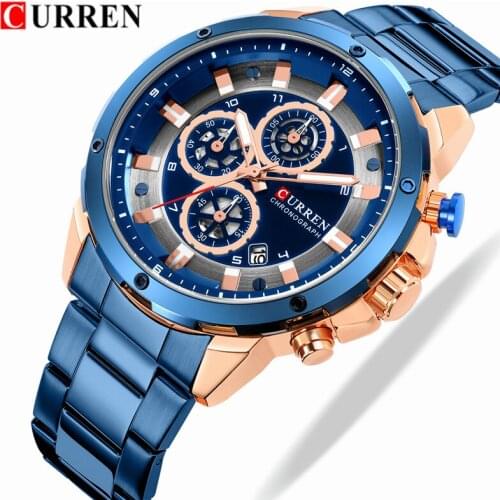 CURREN Men Watch Top Brand Luxury Quartz Mens Watches Full Steel Chronograph Wristwatch Waterproof Male Clock Relogio Masculino