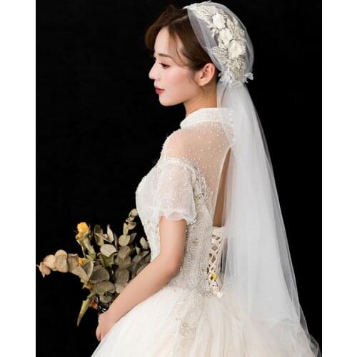 Retro Handmade Beaded Lace Travel Shoot Bridal Veils Wedding Bride Veils Velos De Novia Wedding Veils for Wedding Dress