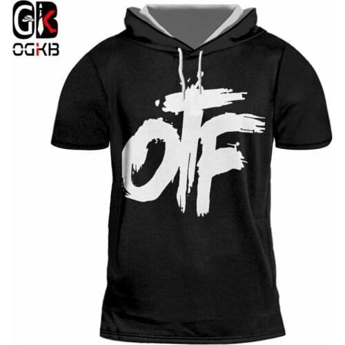 OGKB Summer Tops Unisex Hiphop Punk Gothic Casual Tee Shirt With Cap Women/mens 3d Print Hooded Tshirt Black Short Sleeve Hoodie