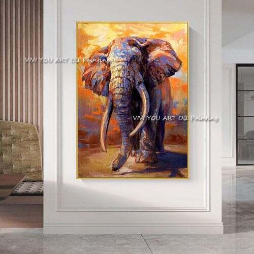100% Handmade Oil Painting Elephant Picture For Living Room Home Decoration Unframe Animal Handmade Child‘s Gift