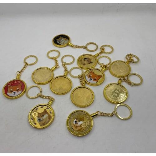 40mm More types Doge Commemorative Coin Collection Dogecoin Metal Keychain Convenient Backpack Pendant Keychain Decoration Gifts