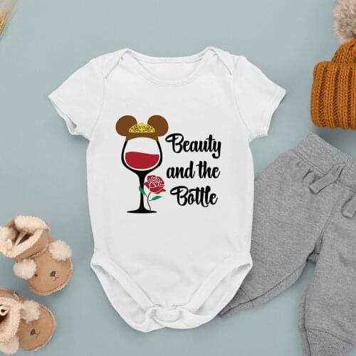 Beauty And the Beast Wine Glass Princess Infant Bodysuits Printing Summer New Products Cartoon Disney Baby Girl Boy Onesie 0-24M