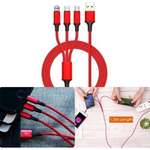 Data Line 3 in 1 USB Cable for iPhone Samsung Xiaomi Portable Micro USB Type-c Charger Cables Cord