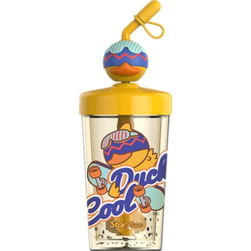 Reusable Stirring Water Bottle Kids Adult Plastic Water Bottle Lid Straw Portable Heat-Resistant Juice Drink Cup Milk Tea Mug