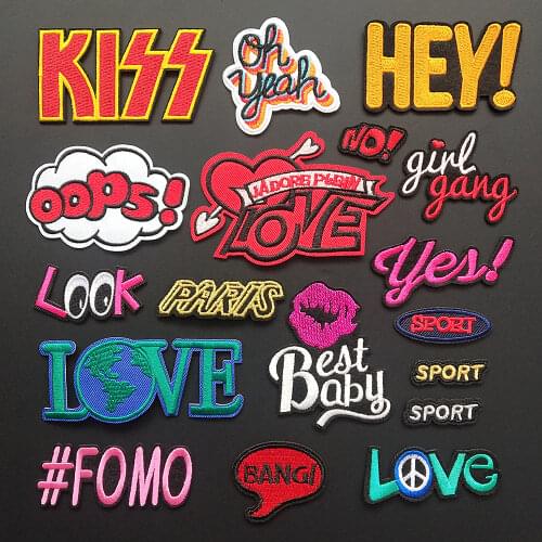 Fashion Kiss Love Look letters Embroidery Patches Iron On Patch Embroidered Patchs Badge Appliques For Clothing Stickers Bags