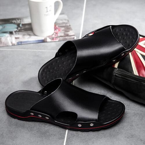 2021 new summer mens shoes leather slipper fashion one line slipper leather sandals mens slippers mens casual beach shoes