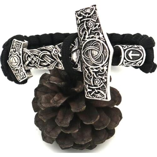 Man Viking Rune Beads Braided Bracelet Thors Hammer Scandinavian Odin Symbol Amulet Bracelet