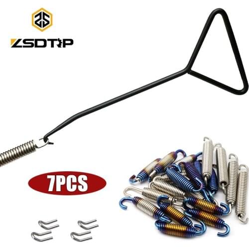 ZSDTRP 7pcs Universal Motorcycle Exhaust Spring Hooks Stainless Steel Spring Hook Puller Rotatable Metal Springs Kit Set