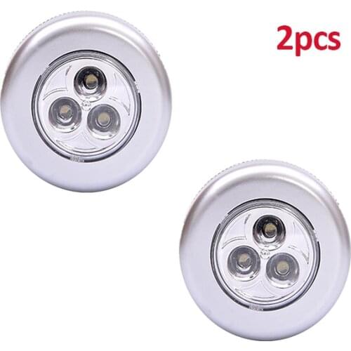 2pcs 3 LED Touch Control Night Light Round Lamp Under Cabinet Closet Push Stick On Lamp Home Kitchen Bedroom Automobile Use