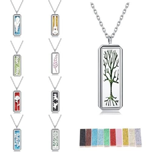 New Refillable Rectangle Aromatherapy Pendant Essential Oil Diffuser Necklace Jewelry Stainless Steel Perfume Open Locket Gift