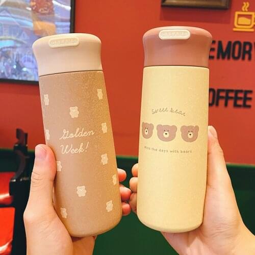 New Funny Coffee Bear Vacuum Thermos Cup 304 Stainless Steel Water Bottle Portable Couples Student Straight Drink Thermos Bottle