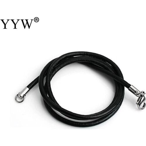 10Strands 2/3mm High Quality Real Black Cowhide Leather Cord Necklace with Stainless Steel Lobster Clasp Charm Choker Making 18"