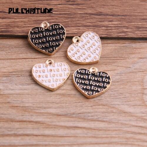 6pcs 15*16mm Two Color Alloy Metal Drop Oil Love Herat Charms Pendant For DIY Bracelet Necklace Jewelry Making