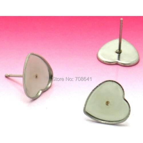 Blank Stainless Steel Stud Earrings Bases Settings with Inner 12mm Heart Bezel Cabochon Ear Pins Earrings post DIY Findings