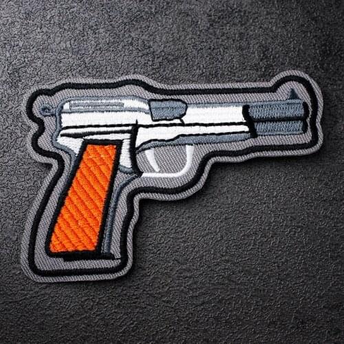 GUN Size:6.0x9.2cm Iron On Patch Embroidered Applique Sewing Clothes Stickers Garment Apparel Accessories Badges