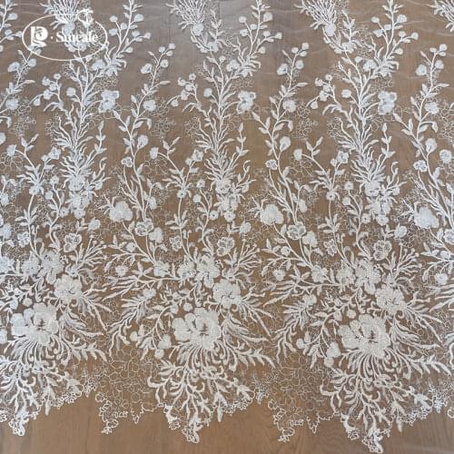 Net Yarn Embroidery Flower Leaf Branch Lace Wedding Dress Cloth Fabric DIY Material RS2665