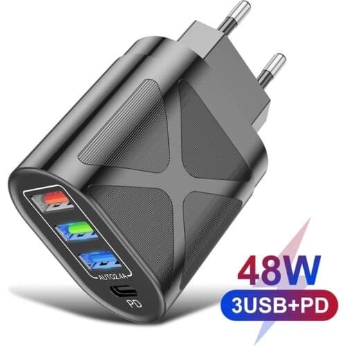 GTWIN PD USB Phone Charger 4 Ports For Iphone 12 mini pro Samsung Huawei Xiaomi EU US UK Wall Fast Charging Tablet Adapter 48W