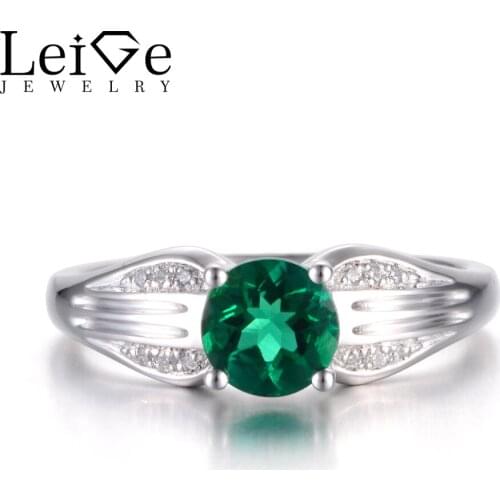 Leige Jewelry Emerald Ring Promise Rings Round Cut Green Gemstone May Birthstone 925 Sterling Silver Wedding Gifts Vintage Rings