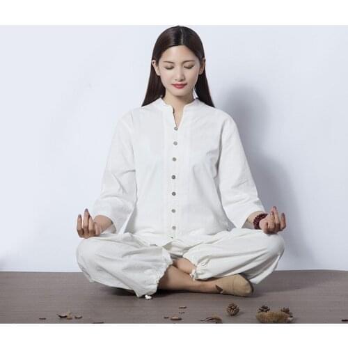 Spring Female Tai Chi Kungfu Meditation Uniforms Cotton Linen Loose Yoga Casual Workout Outfit Set Sport Suit Sweatshirt+pant