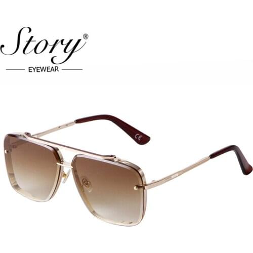 STORY Vintage Classic Square Pilot Sunglasses Men Women 2021 Luxury Brand Design Retro Gradient Brown Steampunk Sun Glasses 5319