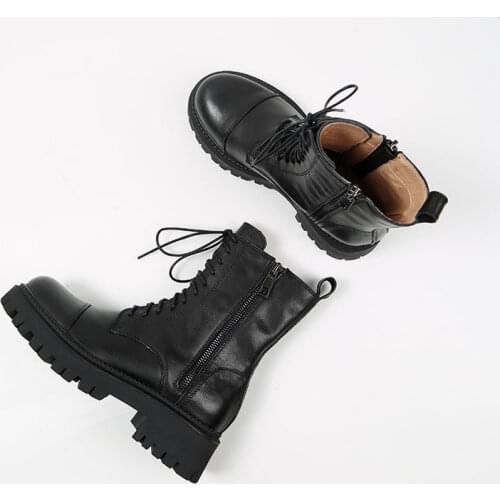 MORDOAN Lady Boots 2021 Winter Genuine Cow Leather Round Toe Thick Heel Knight Boots Platform Shoes Ankle Boots For Women