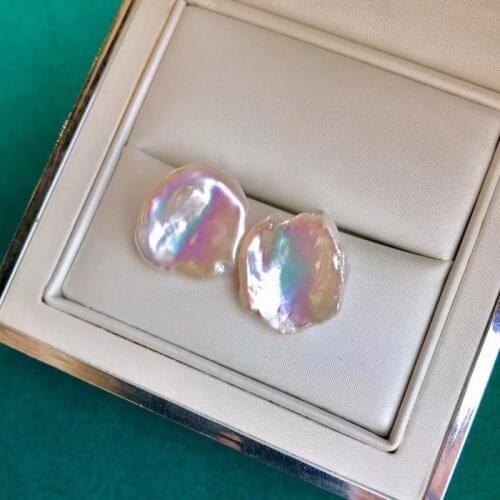 Best seller irregular baroque shape 16-18mm real pearl freshwater simple ladies jewelry earring with solid 925 silver stud girl