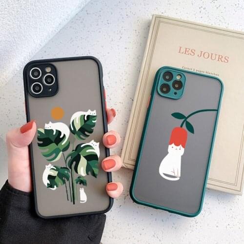 Retro Banana Leaves Animal Cats Phone Case for iphone 11 12 Pro Max 6s 7 8 Plus SE 2020 X XS MAX XR Back Hard Shockproof Cover