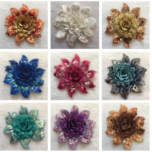 Zsbszc 9 colors 7cm High-end 3D sequins flowers embroidery cloth patch wedding dress clothes decoration DIY accessories ZA71