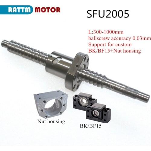 20mm Rolled Ballscrew class c7 SFU2005 L300~1000mm +2005 ballnut + BK/BF15 End support + nut housing