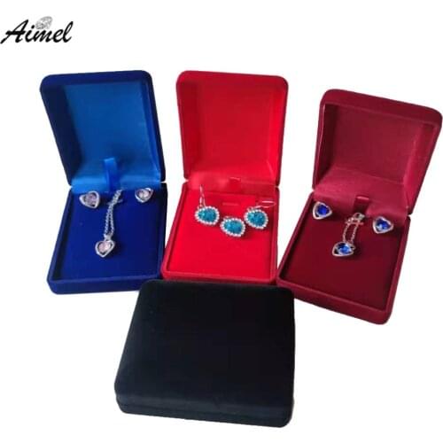 20Pcs Velvet Necklace Jewelry Storage Box Red Black Blue Earring Pendant Organizer Box Business Necklace Package Gift Box Sale