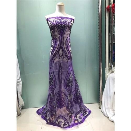 2017 French Lace Fabric Black+Gold African French Lace Fabric High Quality With Sequins Lace Fabric For Wedding Dress purple