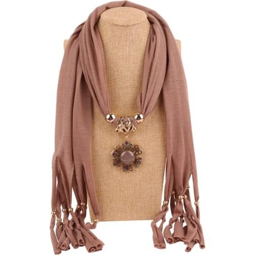2020 NEW Arrival solid Jewelry Statement Necklace flower Pendant Scarf Women Neckerchief Foulard Femme Accessories Hijab Stores