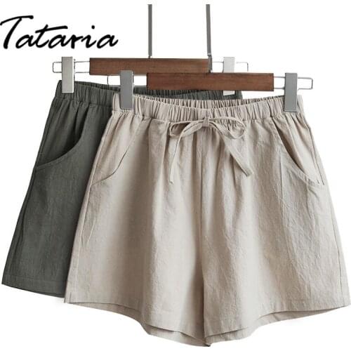 2021 New Hot Summer Casual Cotton Linen Shorts Women Home High Waist Shorts Fashion Short Pants Streetwear Womens Shorts beige