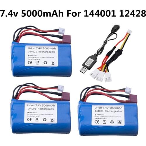 2s 7.4v Battery for Wltoys 144001 12428 RC Car Spare parts Upgrade 7.4V 3000mah to 5000mah Lipo Battery and usb charger set