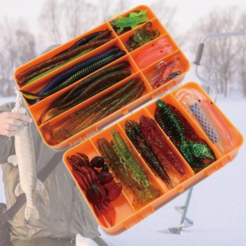 45Pc/Box Soft Lure set Tube Goby Lizards Worm Soft Baits Shads Silicone Stick Fishing Tackle Double-sided box Multiple baits