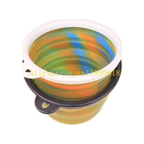 50pcs Free Shipping Camouflage Dog bowl Cat Pet Travel Bowl Silicone Collapsible Feeding Water Dish Feeder portable water bowl